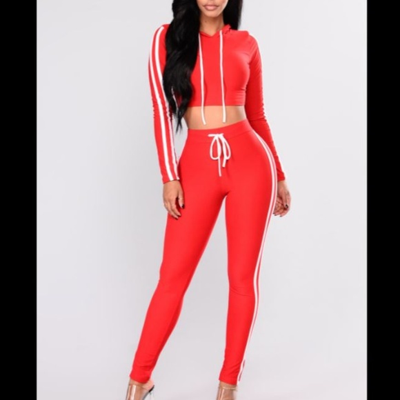 Fashion Nova Pants - 💌 Fashion Nova Red Hooded Track Set (NWOT)